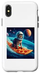 Coque pour iPhone X/XS Chat surfant sur planche de surf pizza, chat portant un casque de surf