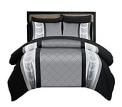 LAZZARO King Size Duvet Set, Non-Iron Kingsize Duvet Covers Bedding Sets, 3 Pcs with Zipper Closure + 2 Pillowcases 230 cm x 220cm Black/White/Grey