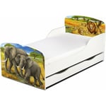 Moderne Lit d'Enfant Toddler en bois avec un matelas et un tiroir Safari