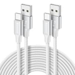 Baiwwa USB to USB C Cable 3m 2-Pack, Extra Long USB Type-C Charger 3.1A Fast Charging USB-C Lead Braided for Samsung Galaxy S/A Series, PS5 Controller, and More -White