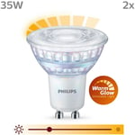 Ampoule led Spot GU10 35W Blanc Chaud Compatible Variateur, Verre, Lot de 2 - Philips