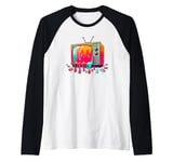 Dripping Paint Vintage Television TV Retro 70s 80s Raglan Baseball Tee