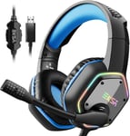 Casque Gaming, Casque Gamer USB avec Son Surround 7.1, Casque ps4 avec Micro Antibruit et Lumière RVB, Casque Audio pour PC/PS4/PS5/Laptop