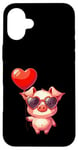 Coque pour iPhone 16 Plus Saint Valentin Amour Porcinet Cœur Amoureux Ballon Lunettes de soleil