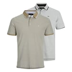 Jack&jones Polos Pour Hommes, Lot De 2 - Jjepaulos Polo 2pk, Manches Courtes, Uni, Coton Beige/Gris M (Medium)