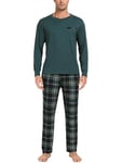 Vlazom Pyjama Homme Hiver Ensemble de Pyjama Col Rond Haut de Pyjama à Manches Longues Pantalon de Pyjama à Carreaux，Vert Foncé，S