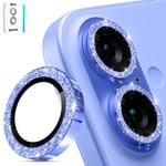 imluckies Glitter Camera Lens Protector for iPhone 16 / iPhone 16 Plus, AR+AF Tempered Glass, 9H Ultra-Tough Metal Individual Lens Cover, HD Clear Camera Accessories, Bling Blue