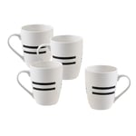 UNITED COLORS OF BENETTON. Black & White | Tasses à café en porcelaine | 4 pièces de 360 ml | très durables et résistants | mug pour petit déjeuner résistant au lave-vaisselle | blanches à rayures