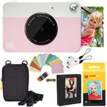 KODAK Printomatic Instant Camera (Pink) Deluxe Bundle + Zink Paper (20 Sheets) Case - Photo Album