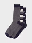 Crew Clothing Patterned Socks, Pack of 3, Anthracite Grey