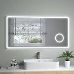 S'afielina - led Miroir salle de bain avec éclairage Miroir Mural 3x Grossissement Miroir lumineux à économie d'énergie 120 x 60 cm 6500K Blanc Froid