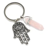 Nyckelring Rosenkvarts Hamsa Fatimas Hand Allseende Öga Symbol Rosa