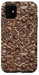 Coque pour iPhone 11 Dentelle marron vintage avec fleurs