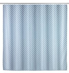 WENKO Rideau de douche antimoisissure Cristal, rideau de douche original, lavable en machine et waterproof, 12 anneaux rideau de douche en plastique blanc inclus, polyester, 180x200 cm, bleu - blanc