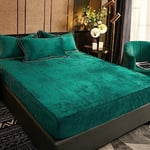 Drap Housse en Polaire 160x200 Bonnet 30 cm Vert foncé Hiver Toucher Cachemire Flanelle Drap de lit Microfibre Super Chaud pour Matelas Épais