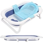 Swanew - Baignoire Bébé Pliable Baignoire Bébé Ergonomique avec Pieds Antidérapants pour Bébés et Nouveau-nés (Bleu+ Coussin de bain)