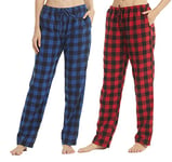 YUSHOW Lot de 2 Bas de Pyjama Femme Coton en Flanelle à Carreaux Ultra Doux Pantalon Pyjama Flanelle avec Poches, Bleu à carreaux noirs + carreaux rouges (lot de 2), L