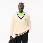 Lacoste Pull inspiration tennis en laine cardée Taille L Beige