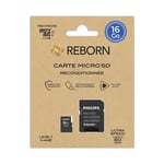 Carte mémoire Micro SD 16 Go Class 10 UHS-I U1 Reconditionnée Reborn + Adaptateur