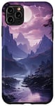 Coque pour iPhone 11 Pro Max Nature antique violet noir paysage montagnes lac lune #2