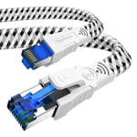 Câble Ethernet réseau Cat 8 RJ45 2m Câble Internet Plat en Nylon 40Gbps 2000MHz Cordons de raccordement Gigabit blindés haute vitesse