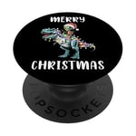 Merry Christmas Dinosaure de Noël Alien Dinosaure Noël T-Rex PopSockets PopGrip Adhésif