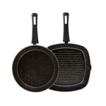 KARACA Biogranite Induction Pan Set, 2 Pieces, Black/Gold, Casserole and Egg Pan Set, Biogranite, Pan, Egg Pan, Non-Stick Function, Advanced Technology, Households and Families