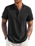 COOFANDY Chemise pour Homme à Manches Courtes Chemises décontractées Col Montant pour Homme Chemise d'affaires Extensible Chemise de Costume pour Homme Noir M