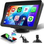 Wireless Apple Carplay IPS Écran Tactile 7 Pouces Portable Autoradio avec Android Auto Mirror Link Bluetooth FM Transmitter 64GB TF AUX Siri/Assistant Google pour Tous Les Types de Voitures