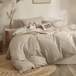 Sedefen Housse de Couette 240x260 cm Beige Élégant - Parure de Lit 2 Personnes avec Fermeture Éclair - Housse Couette en Microfibre avec 2 Taie d'oreiller 65x65 cm