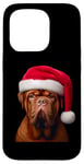 Coque pour iPhone 15 Pro Dogues de Bordeaux avec bonnet de Père Noël pour amoureux des propriétaires de chiens