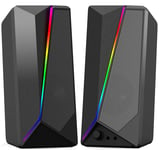 Computer Speakers - HaiZR 10W RGB Gaming Computer Speaker with Colorful LED Light and Stereo Bass Desktop Speaker, USB Powered w/ 3.5mm Cable Gaming Speakers for PC, Laptop,Tablet, Smartphones