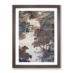 Fishing Under Gum Trees By Qiu Ying Asian Japanese Framed Wall Art Print, Ready to Hang Picture for Living Room Bedroom Home Office Décor, Walnut A3 (34 x 46 cm)