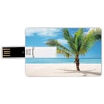 64G USB Flash Drives Credit Card Shape Tropical Memory Stick Bank Card Style Exotic Beach with Palm Tree in Saona Island Sunny Summer Day Seaside Photo,Blue Cream Green Waterproof Pen Thumb Lovely Jum