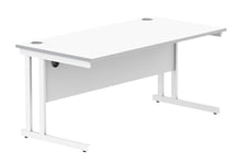 Office Hippo Essentials Rectangular Desks, Home Writing Computer Desk Office Desk For Work Place Or Home, Home Office Desk With Cable Port Management, White Frame, Arctic White, 160cm x 80cm