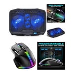 Refroidisseur Spirit of gamer AIRBLADE 600 pour PC Portable Notebook 17"ports 2 USB LED bleue Airblade + Souris Gamer Noire 12800dpi