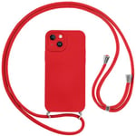 Vauki Coque pour iPhone 15 Plus avec Cordon, Etui avec Collier - Tour de Cou Lanière en Corde - Silicone Housse avec Réglable Chaine pour iPhone 15Plus, Bandouliere - Rouge