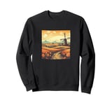 Whet Fields With Windmills Vintage Landscape Graphic Sweatshirt