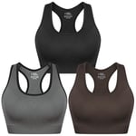 Sykooria Brassiere Sport Femme,Brassiere Yoga Brassiere Femme Coussinets Amovibles Élastique Danse sous-vêtements de Sport 341-Noir+Gris+Marron L