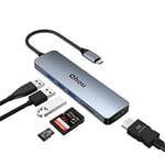 Qhou Hub USB C Hdmi, 6 en 1 Adaptateur multiport, Adaptateur 4K HDMI, 3 Port USB, Lecteur de Carte SD/TF, USB Multiport LAN Compatible avec Dell XPS 15/13, Ultra Slim