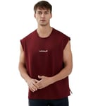 WORWE T-shirt sans manches pour homme, style épaule tombée, mode sportive, fitness, séchage rapide, respirant, avec col rond, logo 3D, rouge vin, L