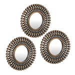 Relaxdays Lot de 3 miroirs, Forme Ronde et Motif Soleil, diamètre de 25 cm, décoration, Cadre en Plastique, doré - Noir