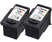 2 x Refilled CL561XL Colour Ink Cartridge fits Canon Pixma TS5350 Printer