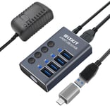 USB 3.0-Hub mit 36 ¿¿W (12 V/3 A) Netzteil, Aluminium-USB 3.0-Daten-Hub Auf 4 USB 3.0-Erweiterung, kompatibel mit Desktop-PC, MacBook Pro/Air, iMac, Surface Pro und Mehr Laptops