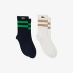 Lacoste Chaussettes coton rayées Taille 28-32 Blanc/beige/bleu Marine/vert