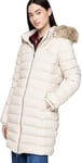 Tommy Jeans Doudoune Femme Essential Hooded Down Coat avec Fausse Fourrure, Ivoire (Newsprint), XL