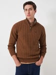 Crew Clothing Oarsman Cable Knit Half Zip Jumper, Chocolate Brown