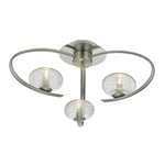 dar lighting LEI5346 Leighton 3 Light Semi Flush Satin Chrome and Sugar Cane Glass