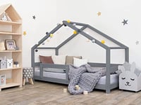 Benlemi Lit cabane Enfant en Bois Massif Gris - 120 x 200 cm