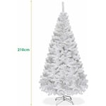 Costway - Sapin de Noël Arbre de Noël Artificiel pour Décoration de Noël Matériau pvc avec Pied en Métal Blanc (2.1M)